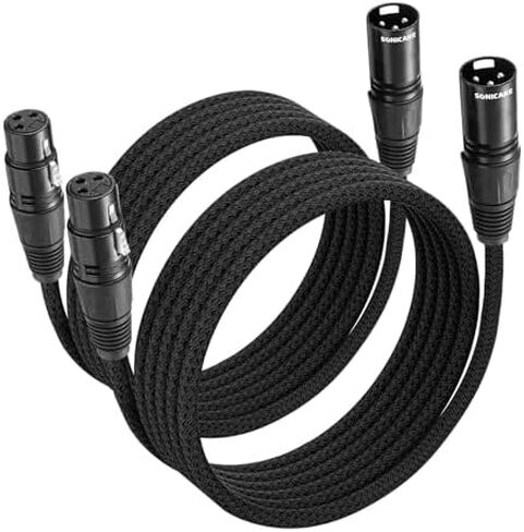 SONICAKE XLR Microphone Cable Male to Female 3 Pin Nylon Braided for Studio Recording and Live Production 10 Feet/3M, Black in Kuwait