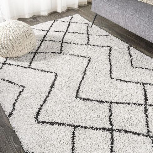 JONATHAN Y SHG101A-28 Inca Moroccan Diamond Shag Indoor Area-Rug, Contemporary, Modern, Bohemian Easy-Cleaning,Bedroom,Kitchen,Living Room,Non Shedding, Beige/Dark Gray, 2 X 8 in Saudi Arabia