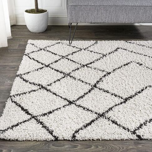JONATHAN Y SHG101A-28 Inca Moroccan Diamond Shag Indoor Area-Rug, Contemporary, Modern, Bohemian Easy-Cleaning,Bedroom,Kitchen,Living Room,Non Shedding, Beige/Dark Gray, 2 X 8 in Saudi Arabia