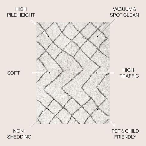 JONATHAN Y SHG101A-28 Inca Moroccan Diamond Shag Indoor Area-Rug, Contemporary, Modern, Bohemian Easy-Cleaning,Bedroom,Kitchen,Living Room,Non Shedding, Beige/Dark Gray, 2 X 8 in Saudi Arabia