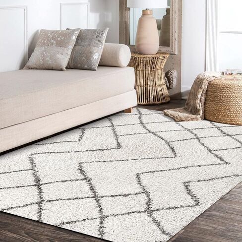 JONATHAN Y SHG101A-28 Inca Moroccan Diamond Shag Indoor Area-Rug, Contemporary, Modern, Bohemian Easy-Cleaning,Bedroom,Kitchen,Living Room,Non Shedding, Beige/Dark Gray, 2 X 8 in Saudi Arabia