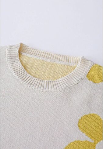 CHICWISH Women's Hot Pink/Nude Pink/Lilac/Cream Cuteness Flowers Boxy Round Neck Long Sleeves Knit SweaterKnit Sweater in Saudi Arabia