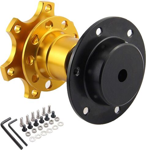 عجلة قيادة عالمية من الألومنيوم سريعة الإصدار لعجلة القيادة سريعة الإصدار ومهايئ محور سريع الإغلاق طقم بوس للسباق/الرالي/رياضة السيارات (ذهبي) in Kuwait