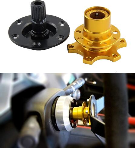 عجلة قيادة عالمية من الألومنيوم سريعة الإصدار لعجلة القيادة سريعة الإصدار ومهايئ محور سريع الإغلاق طقم بوس للسباق/الرالي/رياضة السيارات (ذهبي) in Kuwait