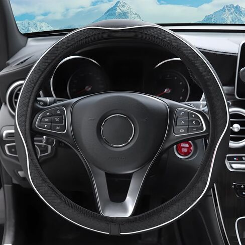Car Steering Wheel Cover, Nappa Leather Sports Style Non-Slip Steering Wheel Protector, Universal 14.5-15 Inches, Soft & Breathable, Auto Interior Accessories for Van, SUV, Truck (White) in Saudi Arabia