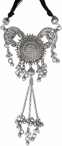 الهندي العتيقة الأفغاني الفضة المؤكسد البولندية Ghungroo أجراس بوهو الغجر بانجارا بيان شرابة المختنق الموضوع قلادة مجوهرات للنساء الفتيات in Kuwait