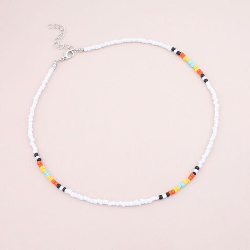 Vintage Colorful Seed Bead Necklace Black Seed Bead Choker Necklace Rainbow Bead Choker Necklace Colorful Rice Bead Necklace Jewelry for Women (Black) in Saudi Arabia