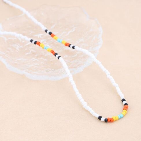 Vintage Colorful Seed Bead Necklace Black Seed Bead Choker Necklace Rainbow Bead Choker Necklace Colorful Rice Bead Necklace Jewelry for Women (Black) in Saudi Arabia