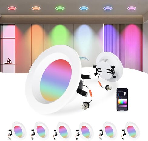 4 inch Smart LED Can Lights with Remote, RGB Color Changing LED Recessed Lighting, 13W 1050LM Bluetooth Baffle Trim Downlight, Compatible with Alexa, Google Home and Siri, 1 Pack in Saudi Arabia