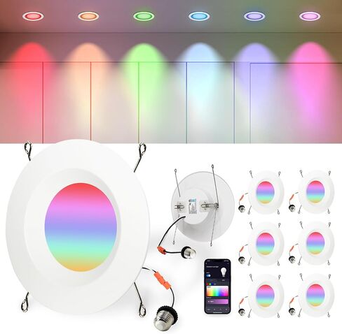 4 inch Smart LED Can Lights with Remote, RGB Color Changing LED Recessed Lighting, 13W 1050LM Bluetooth Baffle Trim Downlight, Compatible with Alexa, Google Home and Siri, 1 Pack in Saudi Arabia
