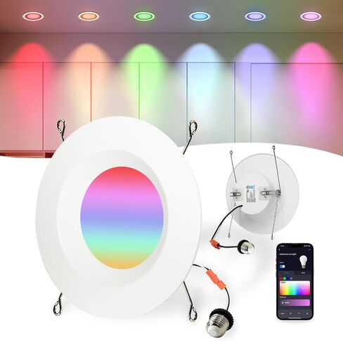4 inch Smart LED Can Lights with Remote, RGB Color Changing LED Recessed Lighting, 13W 1050LM Bluetooth Baffle Trim Downlight, Compatible with Alexa, Google Home and Siri, 1 Pack in Saudi Arabia