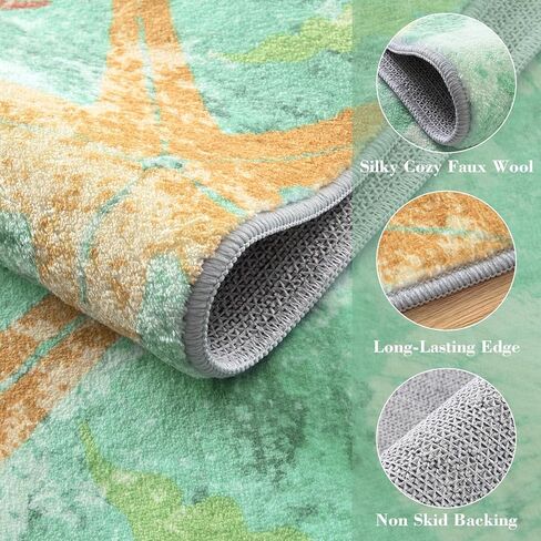 سجادة عداء الحمام الساحلية Wonnitar، 2x6 عداءات الشاطئ للممرات، عداء سجادة قابل للغسل غير قابل للانزلاق، سجادة سجاد نجم البحر بطول 6 أقدام لغسيل مدخل غرفة النوم، أزرق مائي in Kuwait