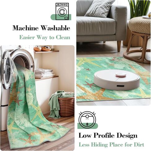 سجادة عداء الحمام الساحلية Wonnitar، 2x6 عداءات الشاطئ للممرات، عداء سجادة قابل للغسل غير قابل للانزلاق، سجادة سجاد نجم البحر بطول 6 أقدام لغسيل مدخل غرفة النوم، أزرق مائي in Kuwait