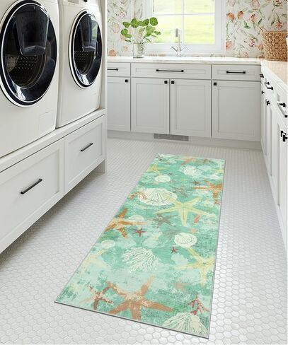 سجادة عداء الحمام الساحلية Wonnitar، 2x6 عداءات الشاطئ للممرات، عداء سجادة قابل للغسل غير قابل للانزلاق، سجادة سجاد نجم البحر بطول 6 أقدام لغسيل مدخل غرفة النوم، أزرق مائي in Kuwait