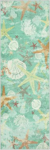 سجادة عداء الحمام الساحلية Wonnitar، 2x6 عداءات الشاطئ للممرات، عداء سجادة قابل للغسل غير قابل للانزلاق، سجادة سجاد نجم البحر بطول 6 أقدام لغسيل مدخل غرفة النوم، أزرق مائي in Kuwait