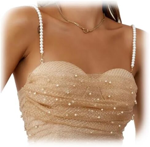 1Pair Festival Rave Pearl Shoulder Straps Jewelry Crystal Shoulder Strap Chain Pearl Lingerie Chain Bridal Wedding Dress Bra Shoulder Chain Sexy Lingerie Accessories for Women in Kuwait