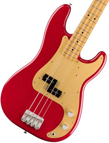 حزمة Fender Vintera 50s Precision Bass، داكوتا ريد + موستانج مايكرو أمبير + حامل معلق + كابل + مجموعة العناية in Kuwait