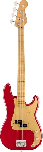 حزمة Fender Vintera 50s Precision Bass، داكوتا ريد + موستانج مايكرو أمبير + حامل معلق + كابل + مجموعة العناية in Kuwait