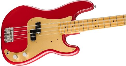 حزمة Fender Vintera 50s Precision Bass، داكوتا ريد + موستانج مايكرو أمبير + حامل معلق + كابل + مجموعة العناية in Kuwait