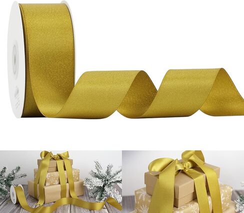 HUIHUANG شريط ذهبي وردي شريط ساتان 1 بوصة × 25 ياردة شريط زفاف فاخر وردي وردي شريط معدني لتغليف هدايا عيد الميلاد تزيين الزفاف وترتيبات الزهور والأقواس صنع الحرف اليدوية in Kuwait
