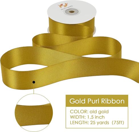 HUIHUANG شريط ذهبي وردي شريط ساتان 1 بوصة × 25 ياردة شريط زفاف فاخر وردي وردي شريط معدني لتغليف هدايا عيد الميلاد تزيين الزفاف وترتيبات الزهور والأقواس صنع الحرف اليدوية in Kuwait