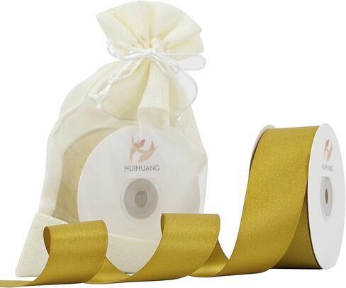 HUIHUANG شريط ذهبي وردي شريط ساتان 1 بوصة × 25 ياردة شريط زفاف فاخر وردي وردي شريط معدني لتغليف هدايا عيد الميلاد تزيين الزفاف وترتيبات الزهور والأقواس صنع الحرف اليدوية in Kuwait