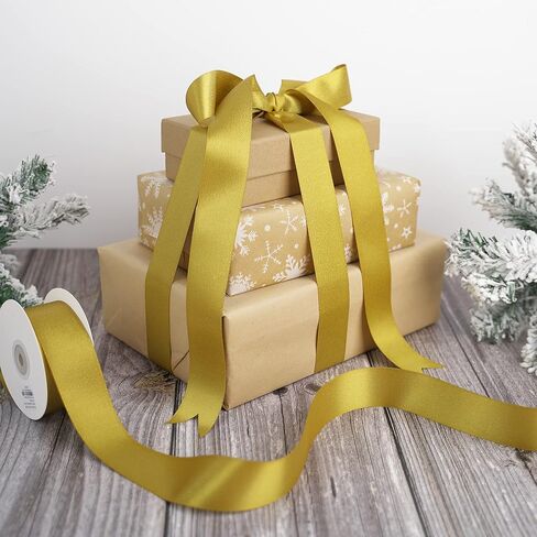 HUIHUANG شريط ذهبي وردي شريط ساتان 1 بوصة × 25 ياردة شريط زفاف فاخر وردي وردي شريط معدني لتغليف هدايا عيد الميلاد تزيين الزفاف وترتيبات الزهور والأقواس صنع الحرف اليدوية in Kuwait