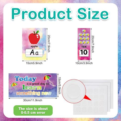 58 Pieces Educational Preschool Cards Kids Early Learning Poster Alphabet Number Colors and Shapes Bulletin Board Decoration Kindergarten Classroom Learning Card with Glue Point Dot (Fresh Style) in Saudi Arabia