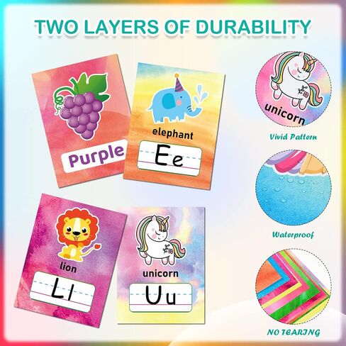 58 Pieces Educational Preschool Cards Kids Early Learning Poster Alphabet Number Colors and Shapes Bulletin Board Decoration Kindergarten Classroom Learning Card with Glue Point Dot (Fresh Style) in Saudi Arabia