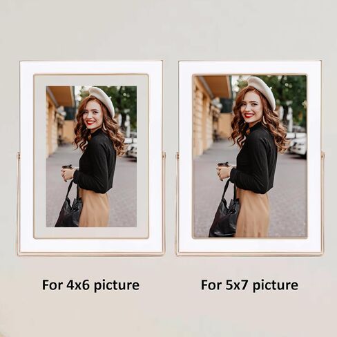 3.5x5 Floating Picture Frame, White Photo Frame with Gold Metal Edging for 2x3, 3.5x5 up to 4x6 Picture, Tempered Glass Frame for Desk Vertical Display in Saudi Arabia