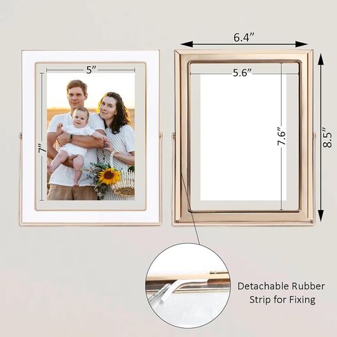 3.5x5 Floating Picture Frame, White Photo Frame with Gold Metal Edging for 2x3, 3.5x5 up to 4x6 Picture, Tempered Glass Frame for Desk Vertical Display in Saudi Arabia