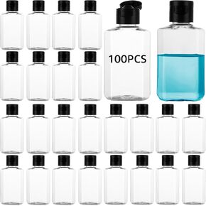 100 Pack 2 OZ Plastic Refillable Bottles with Flip Cap Clear Hand Sanitizer Bottles Travel Size Containers with Flip Lids Caps Portable Small Liquid Squeeze Container for Lotion Shampoo Cream