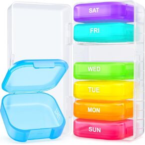 ZIKEE Large Weekly Pill Organizer, Portable Pill Box 7 Day with Double Protection, 7 Separate Colorful Pill Cases for Pocket or Purse, Daily Pill Container for Big Supplements, Vitamins, Fish Oils in Kuwait