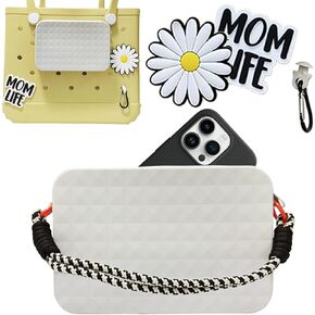 GBYAN Phone Holder Accessories for Bogg Bag, Silicone Phone Bag with Key Holder and Decorative Charms for Bogg Bag, Insert Wallet Case Attachment for Beach Tote Bag