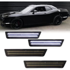 Smoked Side Marker Turn Signal Light for Dodge Challenger 2008-2014, Front Rear Side Fender Position Replacement Housing Lens Assembly with 2-Lines, Replace OE 68043395AA, 68043394AA, White
