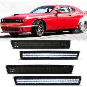 Smoked Side Marker Turn Signal Light for Dodge Challenger 2008-2014, Front Rear Side Fender Position Replacement Housing Lens Assembly with 2-Lines, Replace OE 68043395AA, 68043394AA, White