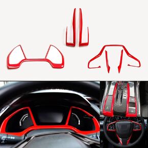for Honda 10th Gen Civic 2016 2017 2018 2019 2020 ABS Carbon Fiber Pattern Console Center Dashboard Cover and Gear Box and Steering Wheel Trims Accessories 15pcs(Set-B)