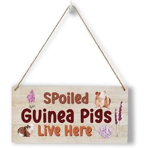 Funny Guinea Pig Wood Wall Art Home Farmhouse Wall Hanging Decor Guinea Pig Gift for Pet Guinea Pig Lovers Rustic Wooden Wall Art Decor Decorative Plaque, Spoiled Guinea Pig Lives Here, 10x5 Inches