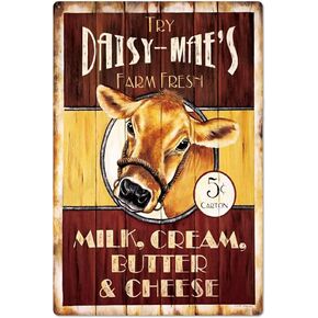 Vintage Old Iron Plaque | Farm Fresh Milk Cream Butter Iron Artwork Tinplate Wall Decoration | Retro Nostalgic Tin Metal Signs Wall Art of Farm/Kitchen/Supermarket