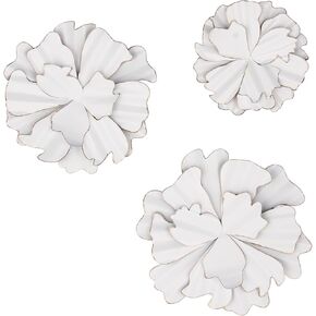 Deco 79 Metal Floral Home Wall Decor Wall Sculpture, Set of 3 Wall Art 18", 12", 11"H, Blue