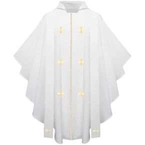 Church Priest Chasuble with Embroidered Gold Crosses Vestment, One Size Fits All, 5 Colors Available