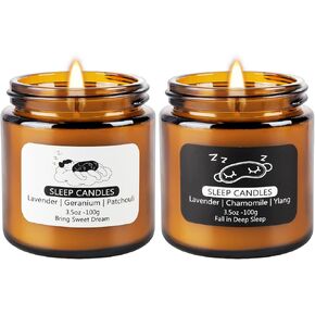 2 Pack Sleep Scented Candles, Sweet Dream with Lavender, Geranium and Patchouli, and Deep Sleep with Lavender, Chamomile and ylang-ylang Scented Candle, Long Burn Time, Perfect Home Gifts