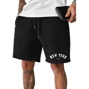 WDIRARA Men's Letter Graphic Print Drawstring Waist Workout Track Shorts with Pockets
