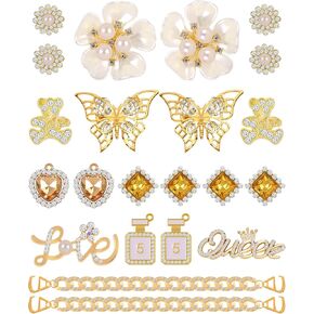 Bling Shoe Charms，Jewelry Chain Shoes Accessories for Women Girls，Luxury Rhinestone Bling Shoe Charms for Clog,Cute Designer Shoe Decoration Jewels Butterfly Flower for Birthday Party Favors
