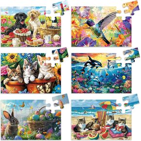 6 Pack Large Piece Puzzles for Seniors, 24 Piece Dementia Puzzles for Elderly Penguin Sea Turtle Deer Jigsaw Puzzle Alzheimer's Dementia Products Products for Adult Cognitive Gifts Toy for Men Women