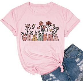 Floral Grandma Shirts for Women Grandmother Wildflower Printed Mother's Day Shirt Mama Casual Short Sleeve Tops