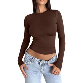 kayamiya Women's Slim Fit Basic T Shirt Crew Neck Long Sleeve Tee Y2K Shapewear Tops Embrace All Collection Fits Everybody