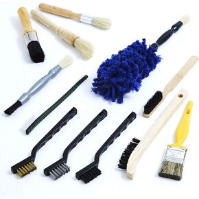 Pro-grade Auto Detailing Brush Kit 12 Pack. Ultra Value Set For Interior and Exterior Car Care. Clean Every Crevice with Gentle, Scratch-Free Natural Detailing Brushes and Heavy-Duty Wire Scrubbers