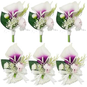 Calla Lily Wrist Flower,Set of 6, Bridesmaid Wedding Party Wrist Flower,Bridal Flower Used for Dance Parties，Groom and Groomsman, Corsage (6 Yellow Wrist Flower)