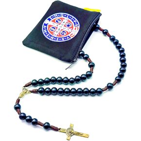 مسبحة للرجال، قلادة مسبحة مع مسبحة خشبية خرز أسود، Rosarios Catolicos para Hombre، Regalos para Hombre، Crucifijo del Perdon، La Cruz del Perdon Catolica، Recuerdos para Bautizo، San Benito in Kuwait